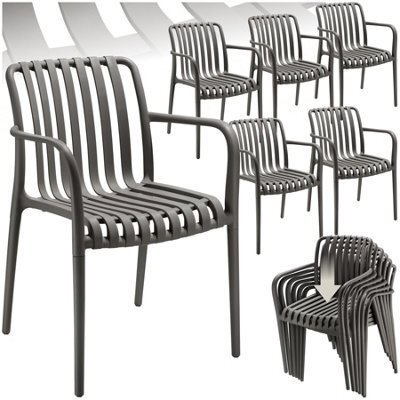 Tectake Garden Chairs Alcudia - Weather-Resistant, Durable And Long-Lasting Plastic - Anthracite - Set Of 6 - image 1