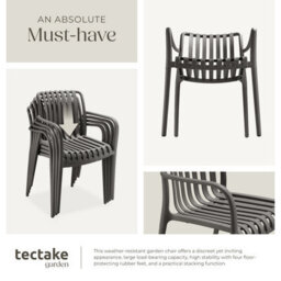 Tectake Garden Chairs Alcudia - Weather-Resistant, Durable And Long-Lasting Plastic - Anthracite - Set Of 6 - thumbnail 5