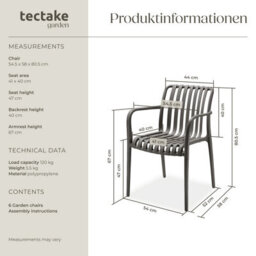 Tectake Garden Chairs Alcudia - Weather-Resistant, Durable And Long-Lasting Plastic - Anthracite - Set Of 6 - thumbnail 6