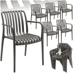 Tectake Garden Chairs Alcudia - Weather-Resistant, Durable And Long-Lasting Plastic - Anthracite - Set Of 6