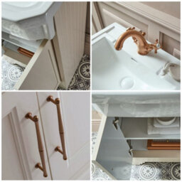 Homestylestore Antique White 570mm Bathroom Vanity Unit And Brushed Copper T Bar Handles - thumbnail 2