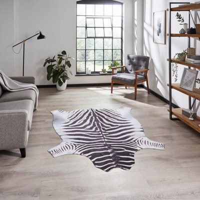 Faux Zebra Print Black White Abstract Animal Modern Cowhide Rug For Living Rug For Living Room And Bedroom-130Cm X 155Cm - image 1