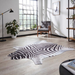 Faux Zebra Print Black White Abstract Animal Modern Cowhide Rug For Living Rug For Living Room And Bedroom-130Cm X 155Cm - thumbnail 2