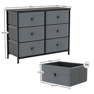 6 Drawer Modern Fabric Chest Of Drawers Dresser Storage Grey & Black Bedroom Furniture - image 1