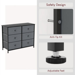 6 Drawer Modern Fabric Chest Of Drawers Dresser Storage Grey & Black Bedroom Furniture - thumbnail 2