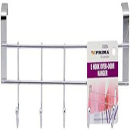 Over The Door 5 Hooks Chrome Wash Room Coat Hanger Clothes Towel Storage
