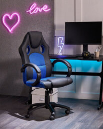 Beliani Office Chair Fighter Faux Leather Navy Blue - thumbnail 2