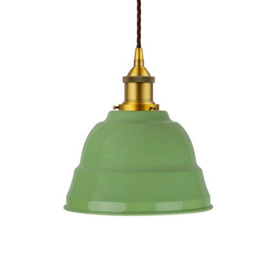 Mint Green Lincoln Painted Dome Pendant Light With Antique Gold Lamp Holder And Brown Twisted Cable - Se Home - image 1