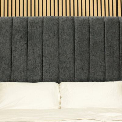 "Urban Textures - Apollo Luxury 26"" High Chenille Fabric Upholstered Line Headboard - Charcoal" - image 1