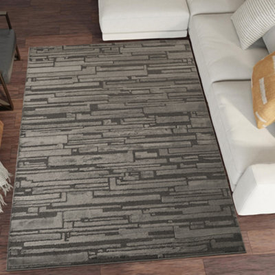 Hamilton Modern Sheen Area Rug - Blocked Bold Geometric Design Dark Grey 160Cm X 230Cm - image 1
