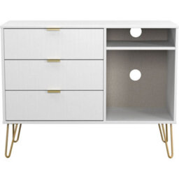 Linear Ready Assembled Matt White Media Unit With 2 Shelves & 3 Drawers, (H)97Cm X (W)74Cm X (D)39.5Cm