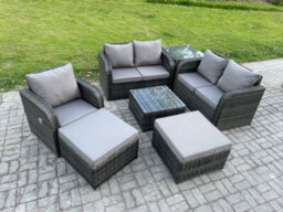 Fimous Pe Rattan Garden Furniture Sets Outdoor Love Sofa Chair Set Square Coffee Table Side Table 2 Big Footstool - thumbnail 1