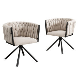 Matteo Set Of 2 Luxurious Beige Velvet Swivel Dining Chairs With Black Steel Legs - thumbnail 5