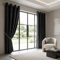 Luxury Living Velvet Thermal Blackout Eyelet Curtains Ready Made Pair Black - thumbnail 7
