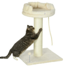 Pawhut 83Cm Cat Tree Tower With Scratching Post, Kitten Bed, Toy, Cream - thumbnail 2