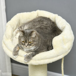 Pawhut 83Cm Cat Tree Tower With Scratching Post, Kitten Bed, Toy, Cream - thumbnail 8