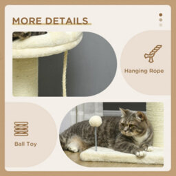 Pawhut 83Cm Cat Tree Tower With Scratching Post, Kitten Bed, Toy, Cream - thumbnail 5
