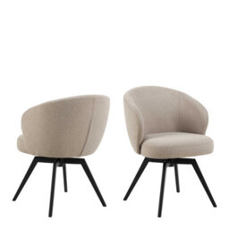 Wyld Haus Auckland 120Cm Round Dining Set Oak Effect Table With Black Base And 4 Beige Swivel Chairs - thumbnail 6