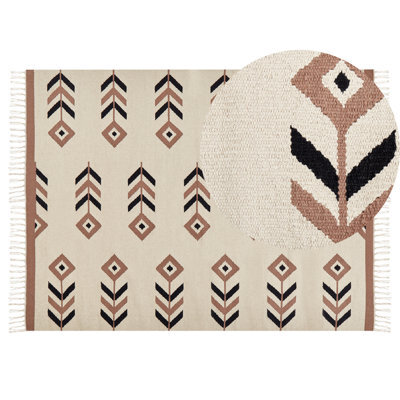 Beliani Rug Niavan Beige 140 X 200 Cm Cotton Kilim - image 1