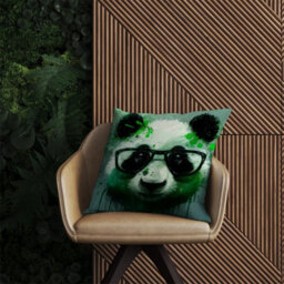 Warren Reed Designer Panda With Glasses, Green Splashart Outdoor Cushion 45Cm X 45Cm - thumbnail 2