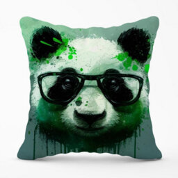 Warren Reed Designer Panda With Glasses, Green Splashart Outdoor Cushion 45Cm X 45Cm - thumbnail 1