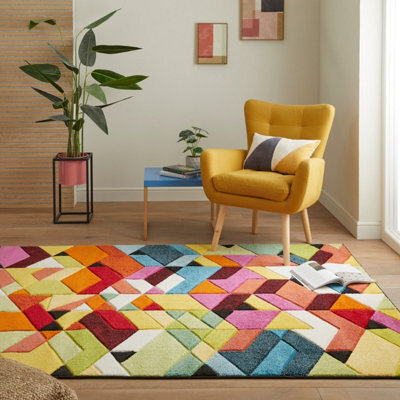 Multi Geometric Modern Easy To Clean Rug For Dining Room-120Cm X 170Cm - image 1