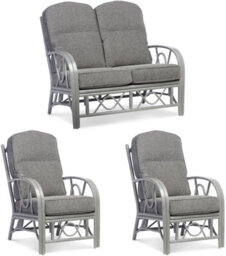 Desser Bali Grey 2 Seater Sofa & 2 Armchairs Indoor Real Cane Rattan Conservatory Sofa Set With Uk Manufactured Cushions In Slate - thumbnail 1