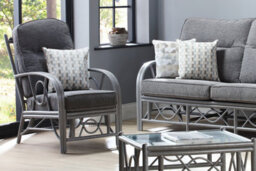 Desser Bali Grey 2 Seater Sofa & 2 Armchairs Indoor Real Cane Rattan Conservatory Sofa Set With Uk Manufactured Cushions In Slate - thumbnail 3