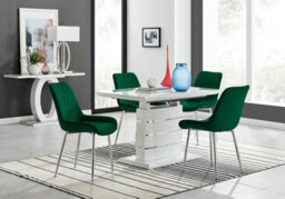Furniturebox Uk Renato 120Cm High Gloss Extending Dining Table And 4 Green Pesaro Silver Leg Chairs