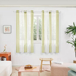 Deconovo Voile Curtains Semi Transparent Soft Decorative Striped Yarn-Dyed Sheer Curtains 55 X 72 Inch Light Yellow Green 2 Panels - thumbnail 1