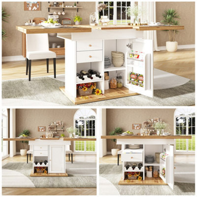 Abrihome Extendable Dining Table Telescopic Table, Foldable Kitchen Table For 4-6 People, For Kitchen & Living Room, Table With Snack Rack - image 1