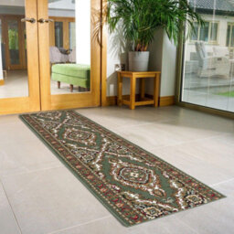 Bravich Hard Wearing Hessian Backed Stair Runner Kitchen Mat - Texas Green Traditional Medallion - 60X810Cm (2'x27') - thumbnail 2