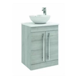 Clifton Bathroom 2-Door Floor Standing Vanity Unit With Sit-On Basin And Worktop 600mm Wide - Silver Oak  - Brassware Not Included