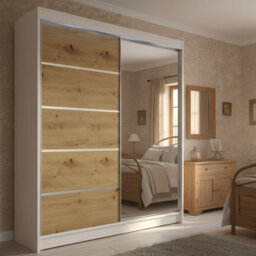 Sliding Door Wardrobe Camino 3 With Mirror And Rgb Led Lights White Artisan Oak - thumbnail 1