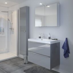 GoodHome Imandra Gloss Grey Wall-Mounted Bathroom Vanity Unit (H) 600mm (W) 800mm - thumbnail 3