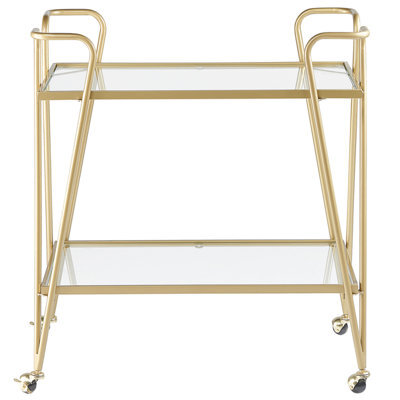 Wyld And Coco Art Deco Gold Kitchen Trolley With Two Tempered Glass Tops, Braked Wheels And Open Storage, 75 X 45 Cm - image 1