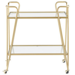 Wyld And Coco Art Deco Gold Kitchen Trolley With Two Tempered Glass Tops, Braked Wheels And Open Storage, 75 X 45 Cm - thumbnail 1