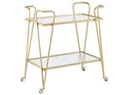 Wyld And Coco Art Deco Gold Kitchen Trolley With Two Tempered Glass Tops, Braked Wheels And Open Storage, 75 X 45 Cm - thumbnail 3