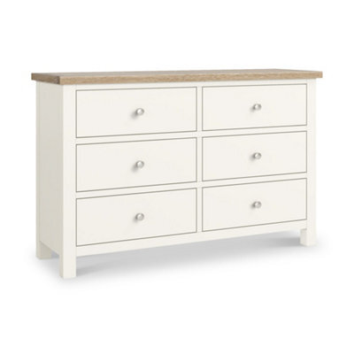 Farro Coconut White 6 Drawer Chest With Washed Oak Top - Fully Assembled By Roseland Furniture - image 1