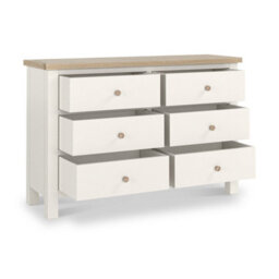 Farro Coconut White 6 Drawer Chest With Washed Oak Top - Fully Assembled By Roseland Furniture - thumbnail 7