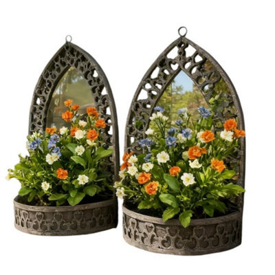 Minster 70/62Cm Metal Planters With Mirror (Set Of 2) - L15 X W45 X H70 Cm