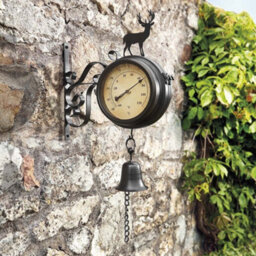 Garden Gear Wyegate Garden Wall Mounted Clock Outdoor Dual Sided 2 In 1 Thermometer Weather Station (Stag) - thumbnail 2