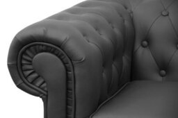 Venus Chesterfield Style Sofa 2 Seater + Armchair Black Faux Leather - thumbnail 5