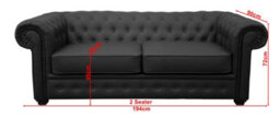 Venus Chesterfield Style Sofa 2 Seater + Armchair Black Faux Leather - thumbnail 3