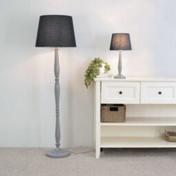 Valuelights Victoria Traditional Grey Wood Candlestick Floor Lamp With Black Tapered Shade - thumbnail 4