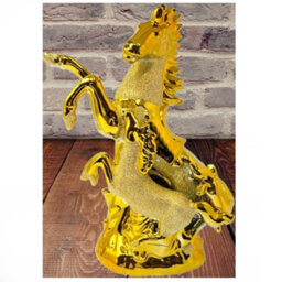 DEENZ Chrome Gold Crushed Glitter Horse With Baby Crystal Jewel Ornament