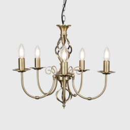 Valuelights Memphis Style Antique Brass Barley Twist 5 Way Ceiling Light Chandelier With 5 4W Ses E14 Led Cool White Bulb - thumbnail 3