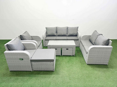 Fimous Pe Rattan Garden Furniture Set Adjustable Chair Sofa Double Love Seat 2 Seater Sofa Lounge Set 3 Stools Light Grey - image 1