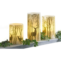 3 X Christmas Woodland Real Wax Led Pillar Candles - Battery Powered Flickering Light Home Decoration - 1 Of Each 10, 12.5 & 15Cm - thumbnail 2