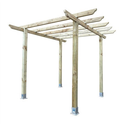 Premier Garden Supplies Traditional Pergola 10X9Ft Square 3X2.7X2.7M + 4X Feet. Heavy Duty Wooden Diy Kit Patio/bbq/hot Tub/seating Area (Hxwxd M)